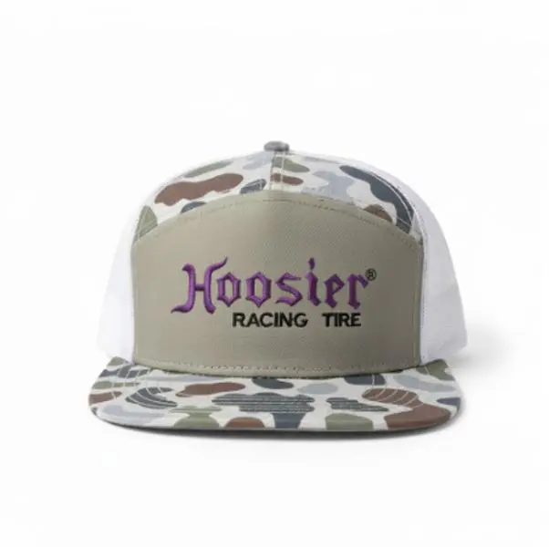 Hoosier Racing Tire Camo Trucker Hat | Retro Mesh Snapback Cap | Adjustable Flat Bill Racing Hat for Men | Lightweight Streetwear Outdoor Cap | Trending Gift 2026