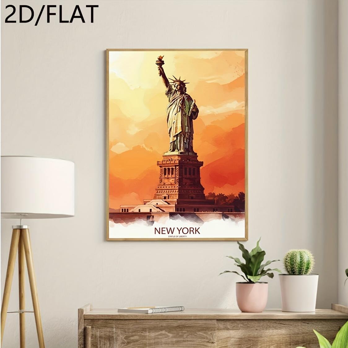 2D Flat, 2D Flat, 1pc, Frameless, 2D, Flat, New York Travel Print Wall, USA Artwork, New York Poster, Statue of Liberty Art, New York Travel Poster, New York Painting, Statue of Liberty Prints, Funny Canvas Painting Wall Decor