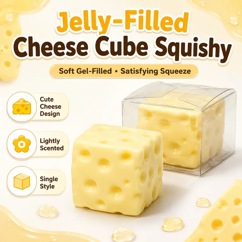 Unisex Soft Gel-Filled Cheese Cube Squishy Toy - Slow-Deform No-Rebound Fidget, Non-Oily Clean Touch, Lightly Scented Stress Relief Desk Toy, Cute Novelty Gift, Display Box Included