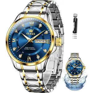 OLEVS Watches for Men,Mens Stainless Steel Watches,Men Watches Big Face,Men Watch with Date,Men Luxury Watches,Waterproof Watches for Men,Relojes para Hombres Gold/Silver/Black/Blue