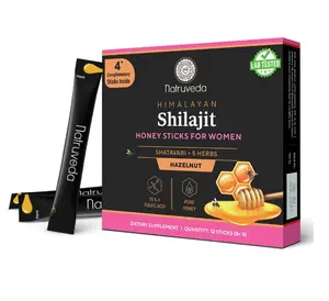 Natruveda Shilajit Honey Sticks for Women, 12 Sticks – Hazelnut | 300 mg Himalayan Shilajit Resin + Shatavari & 5 Ayurvedic Herbs | Lab Tested | Energy & Hormonal Balance Support