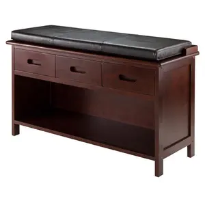 212 MAIN 2-Piece Adriana Storage Ottoman Set, Indoor Furniture Footstool with Cushioned Seat, Walnut & Espresso Finish, 21.85x38.27x14.17 in