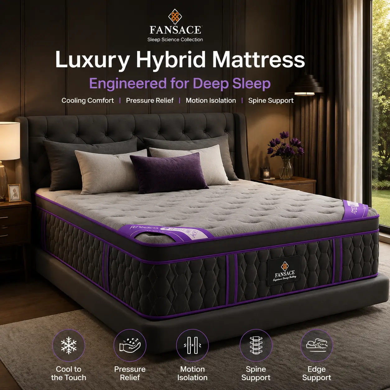 FANSACE 12 inch California King size Luxury Spring Mattress in a Box, Fiberglass-Free, CertiPUR-US Certified, Medium Firm Mattress with Independent Pocket Springs, Cooling Gel Memory Foam, Strong Edge Support, Pressure Relief Comfort Hybrid Memory Foam