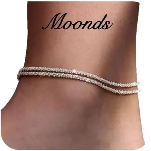 Gold Anklet Fashion Hip Hop Cuban Chain Double Layer Stacking Chain Silver Anklet Women's Anklet Women's Jewelry Couple's Gift