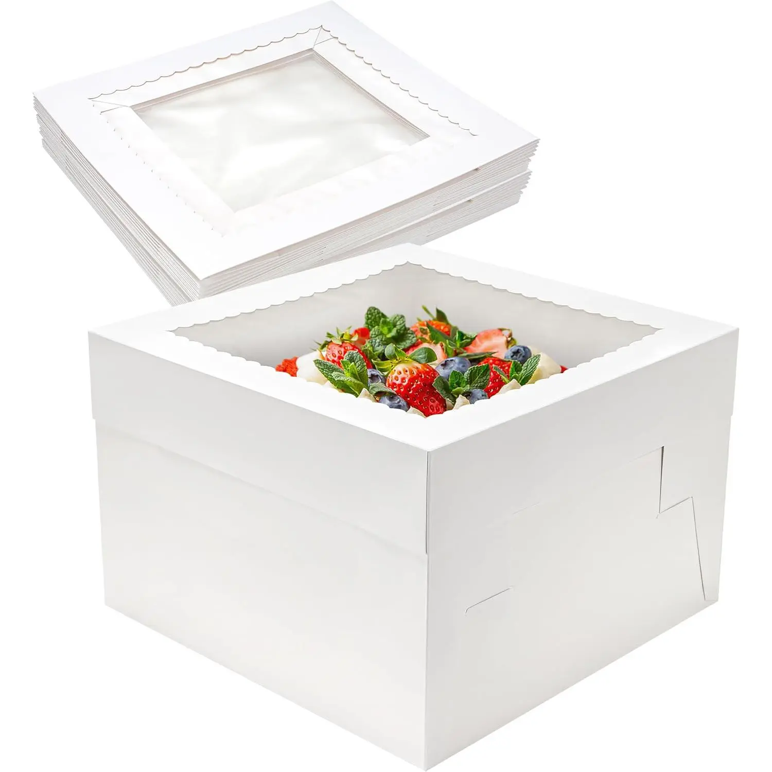 Cake Box with Window, 5 Counts Square Cheesecake Bakery Box, Cake Baking Box for Cakes, Pies, Wedding, Birthday Party