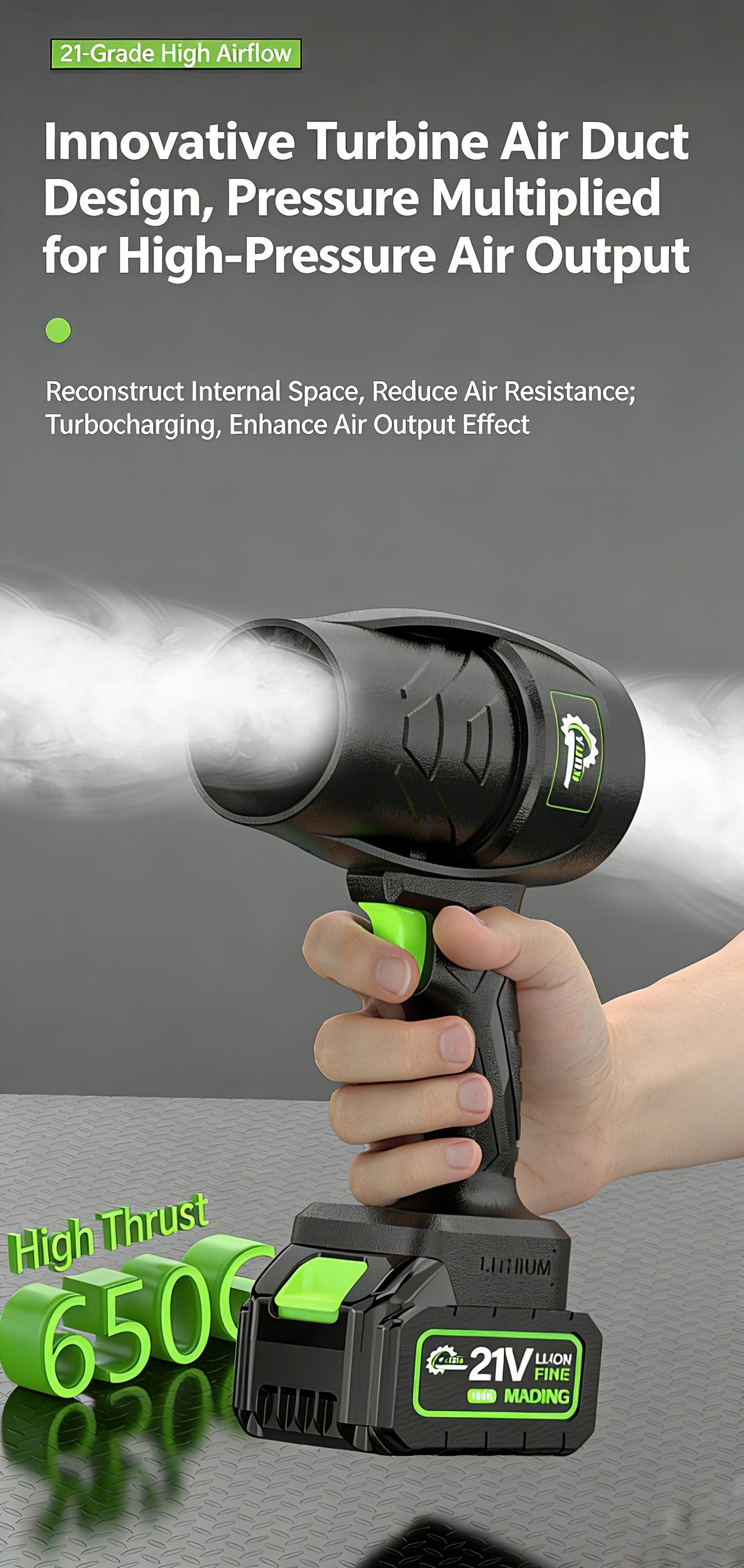 Cordless Lithium-Ion Blower: High-Velocity Turbo Fan & Ducted Air Blaster—Industrial-Grade Dust Removal, Snow Clearing, and Powerful Airflow—Handheld Rechargeable Unit for Both Home and Outdoor Use