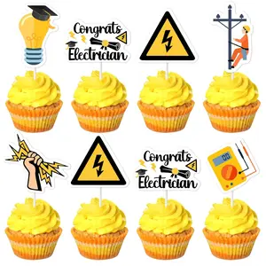 36Pcs Congrats Electrician Cupcake Toppers Electrician Graduation Party Decorations Electrician Lineman Graduation Party 2026 Engineering Graduate Decor Power Electricians Celebration Decor