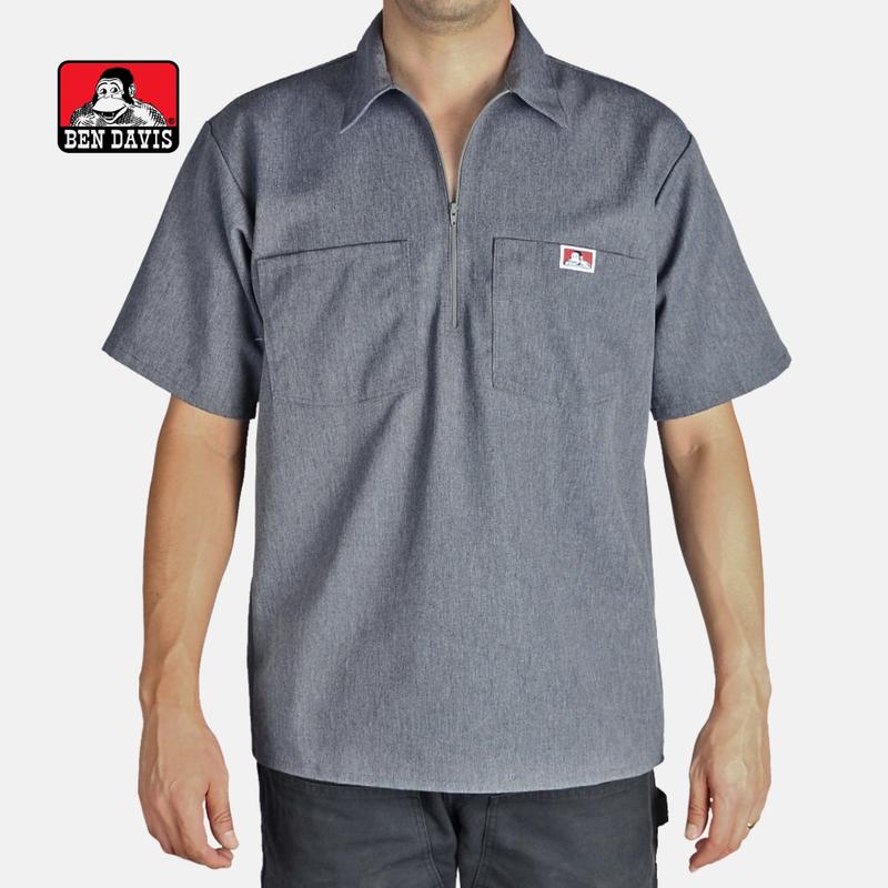 BEN DAVIS 1/2 Zip Shirt Short Sleeve Solid Half-Zip Shirt BENDAVIS Poly/Cotton Blend Plenty Tough Fabric Double Needle Stitch Pencil Slot on Left Pocket