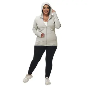 Plus Size Solid Sun Protection & Breathable Hooded Jacket, Women's Plus Size Zip Up Hooded Jacket, Ladies Sportswear for Outdoor Activities, Women Workout Clothes, Athletic Outerwear, Athletic JacketsGift
