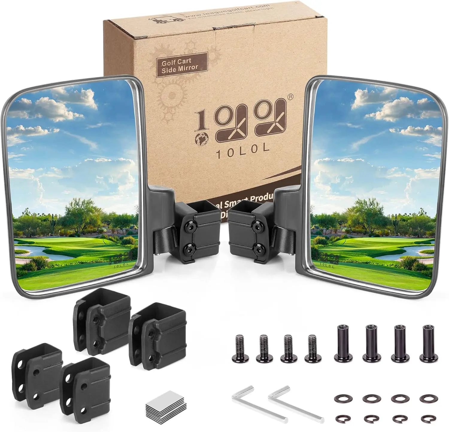 10L0L Golf Cart Mirror, Extra Large Side Rear View Universal for Yamaha, Club Car, EZGO, Folding Adjustable 180 Degree