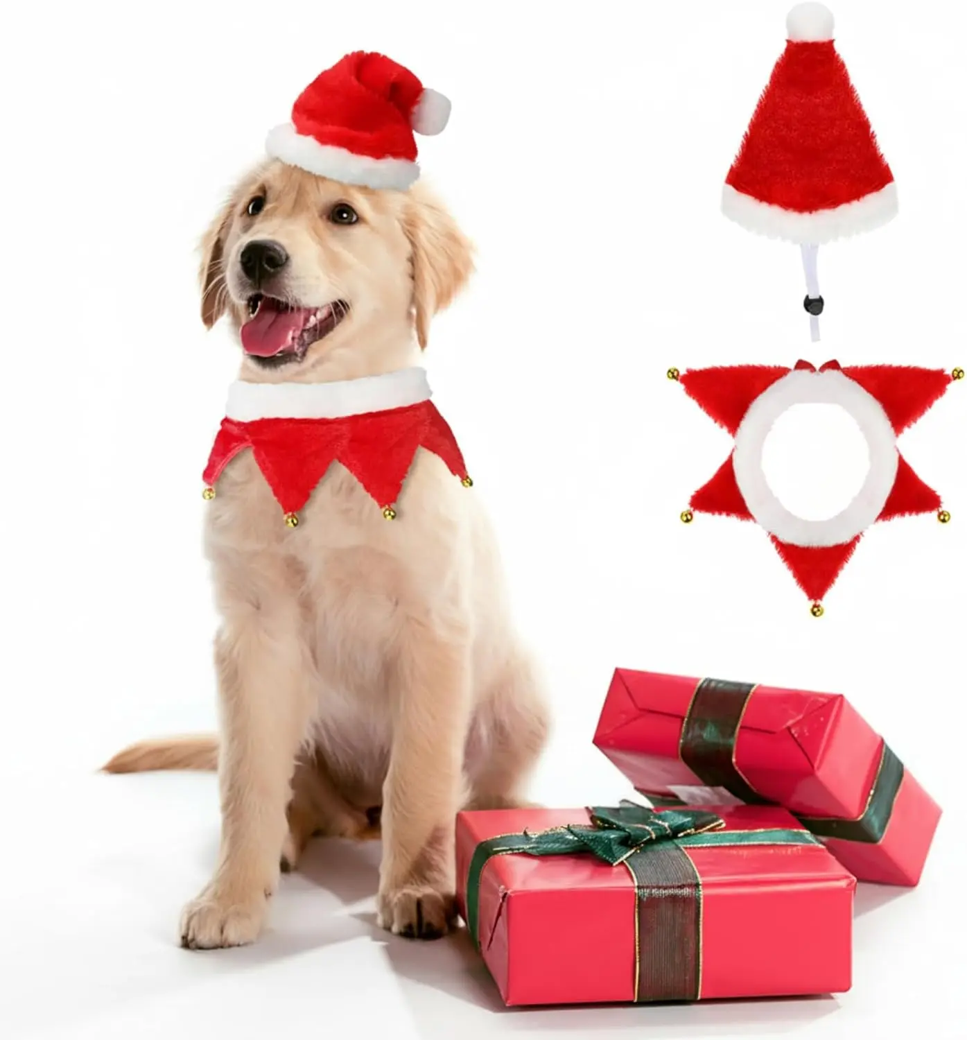 Christmas Santa Hat for Dogs Cats Christmas Collar with Bells 2 Pieces Christma Xuniea