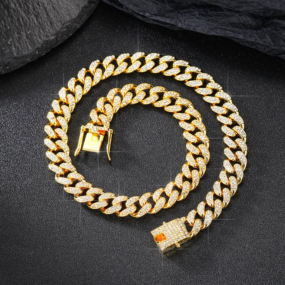 12mm Iced Out Cuban Link Necklace for Men - Hip Hop Bling Jewelry with Dragon Clasp, Geometric Links, Metal Coating, Daily Wear Gift for Boyfriend