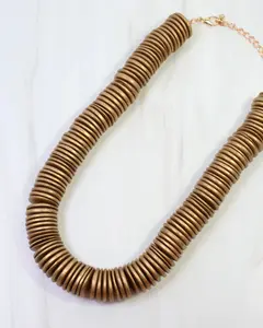 The Lenora Wood Disk Beaded Necklace