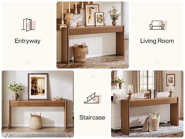 LITTLE TREE Console Table with 3 Drawers, 70.9" Wooden Entryway Table Behind Couch, Farmhouse Long Console Sofa Station with Storage for Entrance, Foyer, Hallway, Living Room, Easy Assembly (Brown)