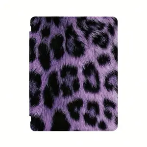 Black Purple Leopard Print 2D Printed iPad Case, Auto Sleep/Wake with Stylus Slot, Scratch/Shock/Impact Resistant Slim Cover for iPad A16/11th/10th Gen & Samsung Galaxy Tab A7/A8/A9/S6 Lite/S7/S8/S9/S10+, Ideal Back-to-School/Valentine’s Day/New Year Gift