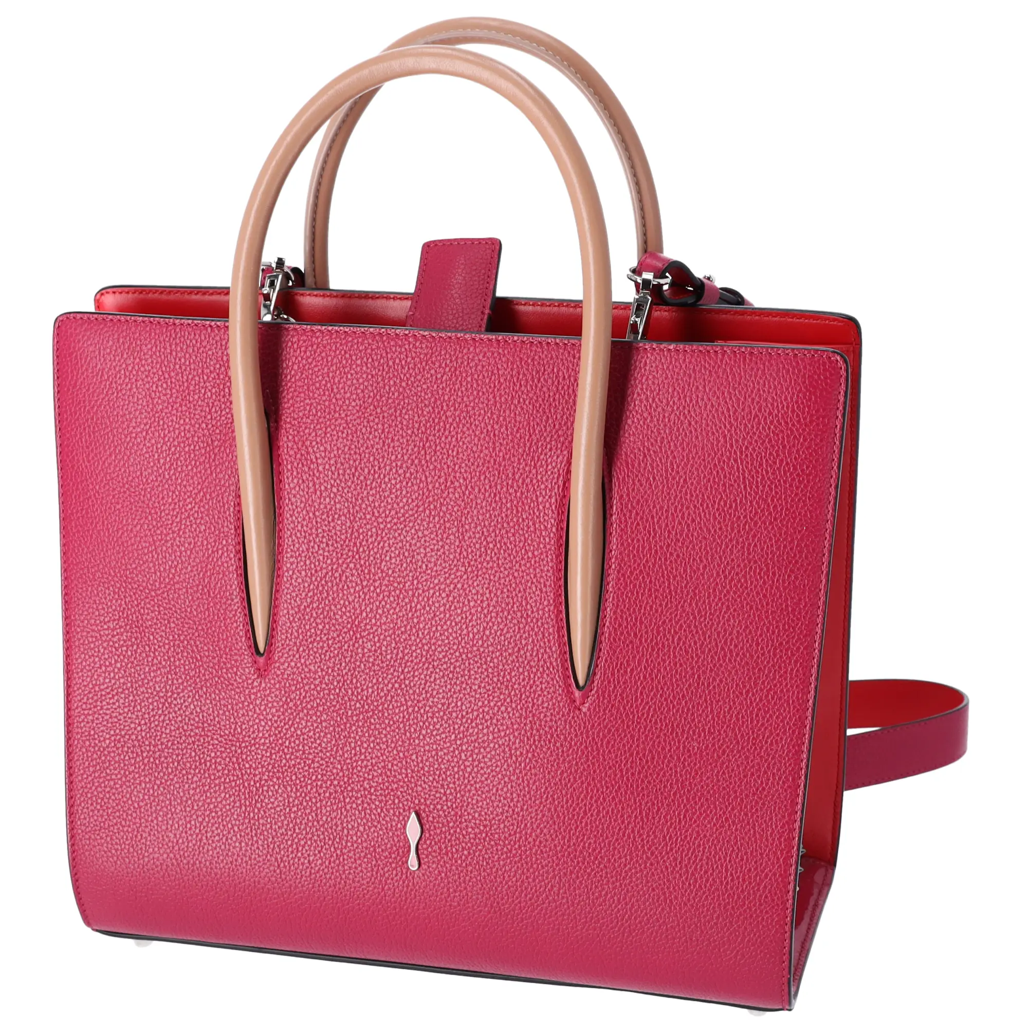 Pre-owned christian louboutin Leather Tote Bags Paloma Medium Handbag Pink Solid Classic Spiked