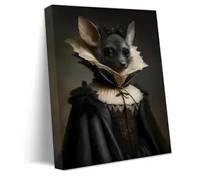 Gothic Bat Wall Art Vintage Framed Canvas Print Dark Academia Halloween Decor Gothic Home Aesthetic for Fantasy Art Lovers