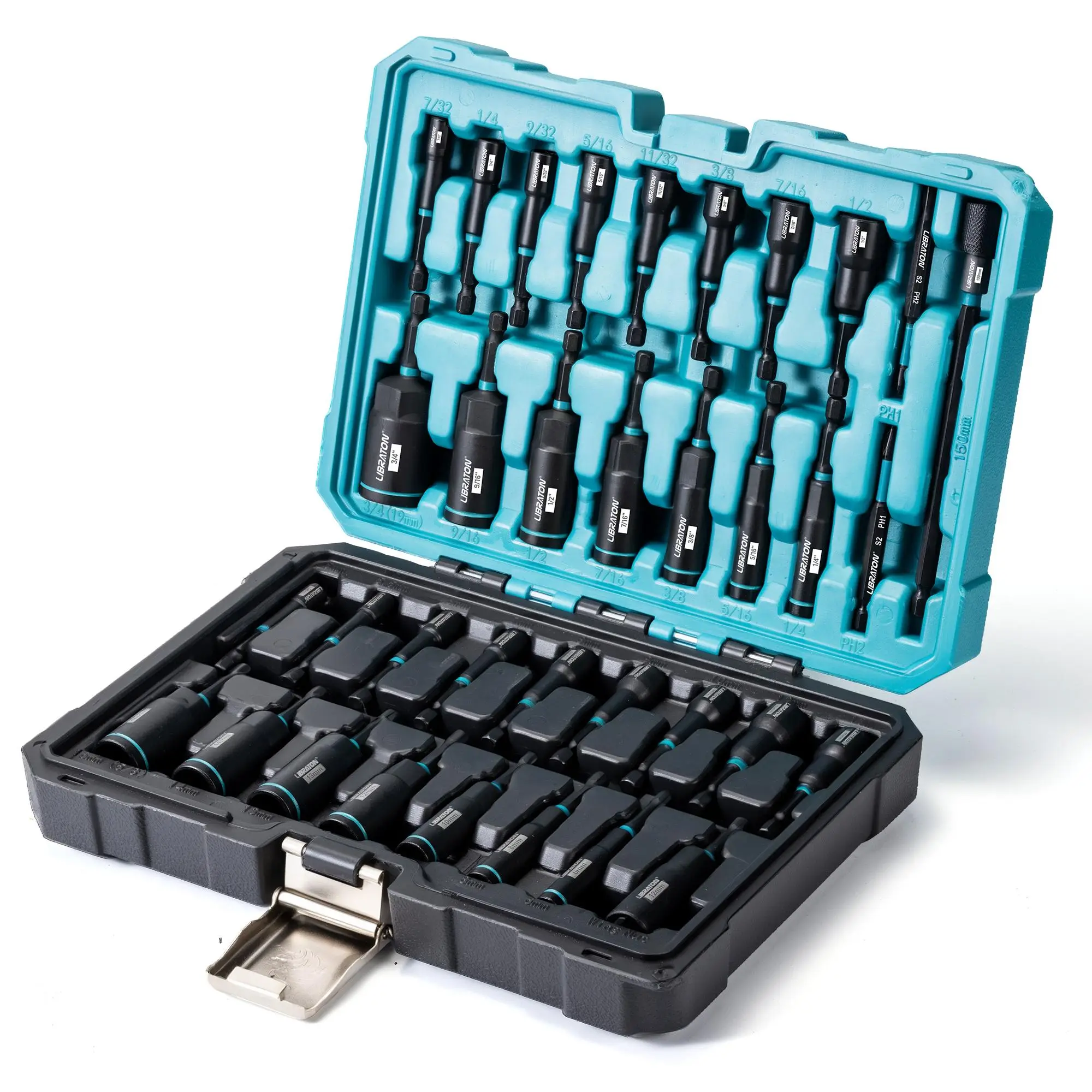 LIBRATON Magnetic Nut Driver Set,fathersdaygift, 35Counts Impact Driver Bit Set, Deep Nut Driver Set, Metric & SAE Nut Driver for Impact Drill, Wing