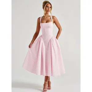 Vista X [2026]Women's Gingham Print  Square Neck Tank Dress, Chic Fashion Casual Sleeveless A Line Dress for Daily Outdoor Wear, Ladies Dress for Suer