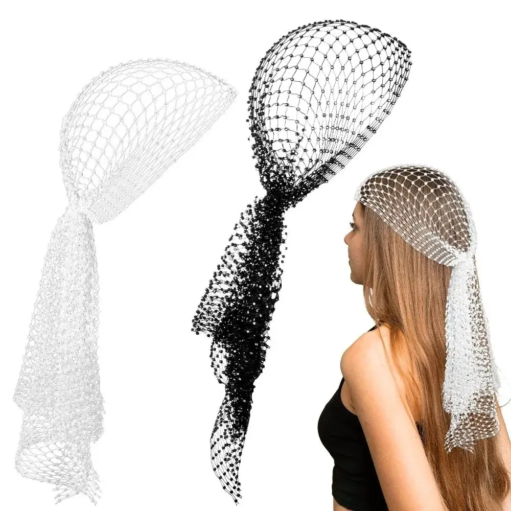Fashion Elastic Rhinestone Hat Mesh Ball Cosplay Rhinestone Pirate Hat Hollow Out Rhinestone Head Scarf Women