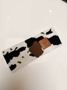 Cow Print/ Leopard Print Pattern Soft Headbands Black & White Cow Print Stretch Headband for Women – Soft Cotton Knit Headwrap, Perfect for Yoga, Running, and Everyday Fashion