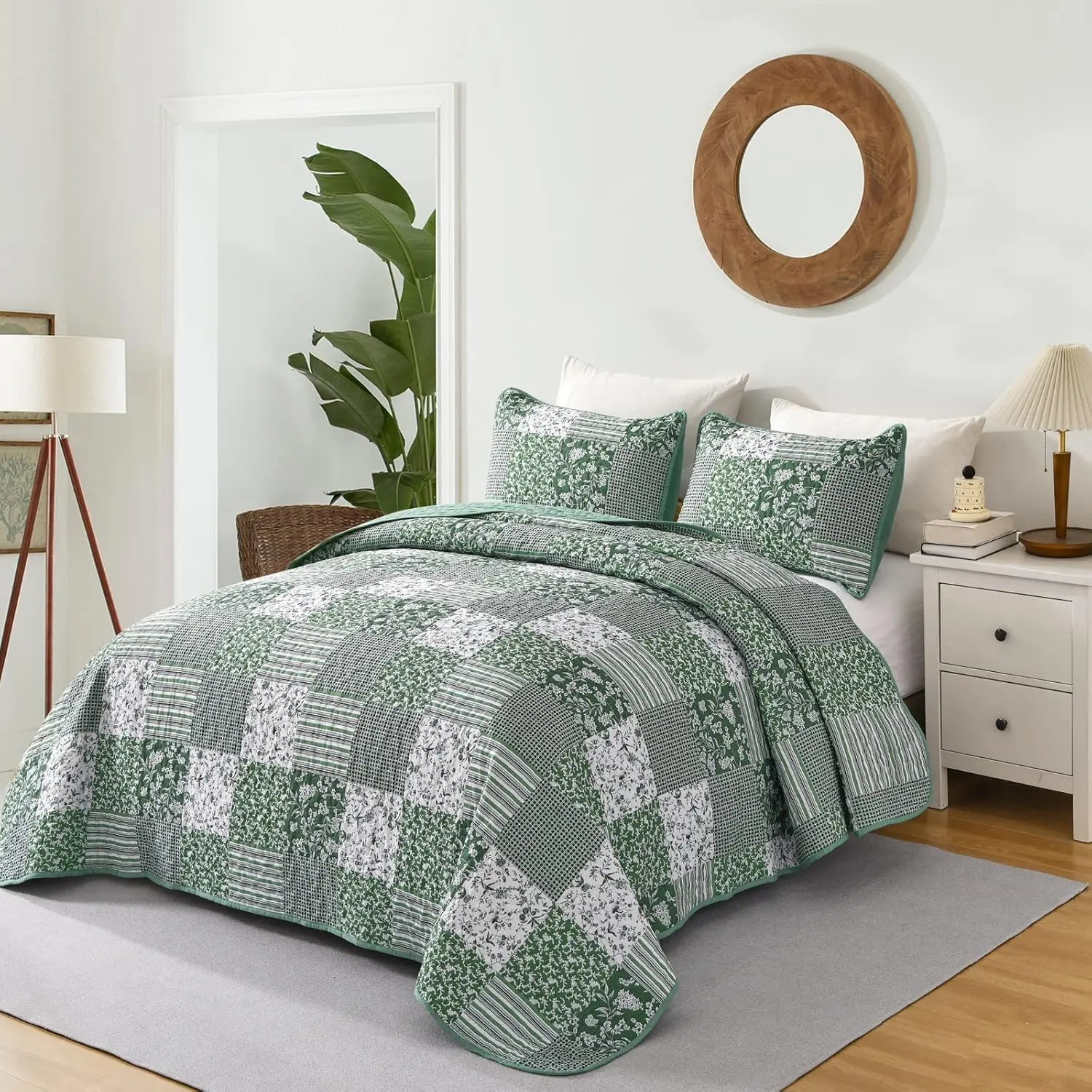 Green Set Twin Size, 2 Pieces Floral Bedspread Set Patchwork Reversible Bedding Set Microfiber Lightweight Bedspread Coverlet Set for All Season 68"x86" Green Set Twin Size, 2 Pieces Floral Bedspread Set Patchwork Reversible Bedding Set Microfiber Lightweight Bedspread Coverlet Set for All Season 68"x86"