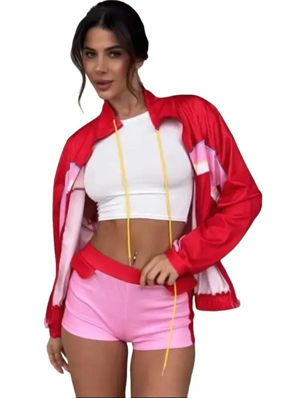 Women's Lebella Nova 2-Piece Color Block Set - Long Sleeve Comfortable Button Sweater Jacket & Mini Shorts, Everyday Lady Casual Wear