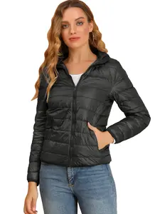 INSPIRE CHIC Puffer Coat Winter Long Sleeve Zip Up Hooded Lightweight Packable Down Jacket