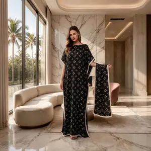 Women's 2-Piece All-Over Print Robe Set - Fitted Long Dress, Satin Shawl Scarf - Beach Coverups for Sun Protection, Beach Coverups Women