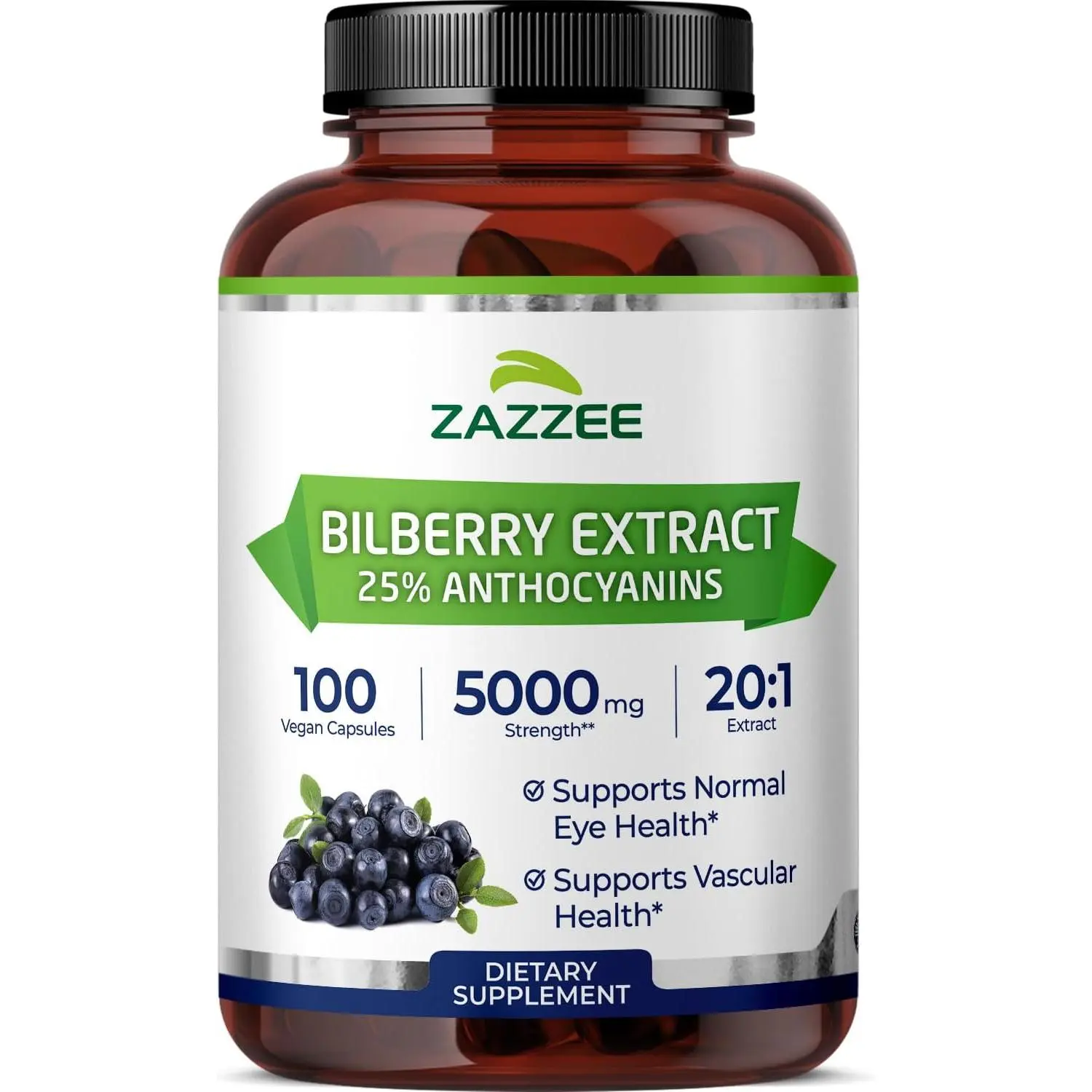 Extra Strength Bilberry Extract 20:1 Capsules | 25% Anthocyanins Vaccinium Myrtillus Supplement | High Potency Antioxidant Support for Eye Health & Macular Vision Support | Vegan & Non-GMO | 100 Capsules (3+ Month Supply)
