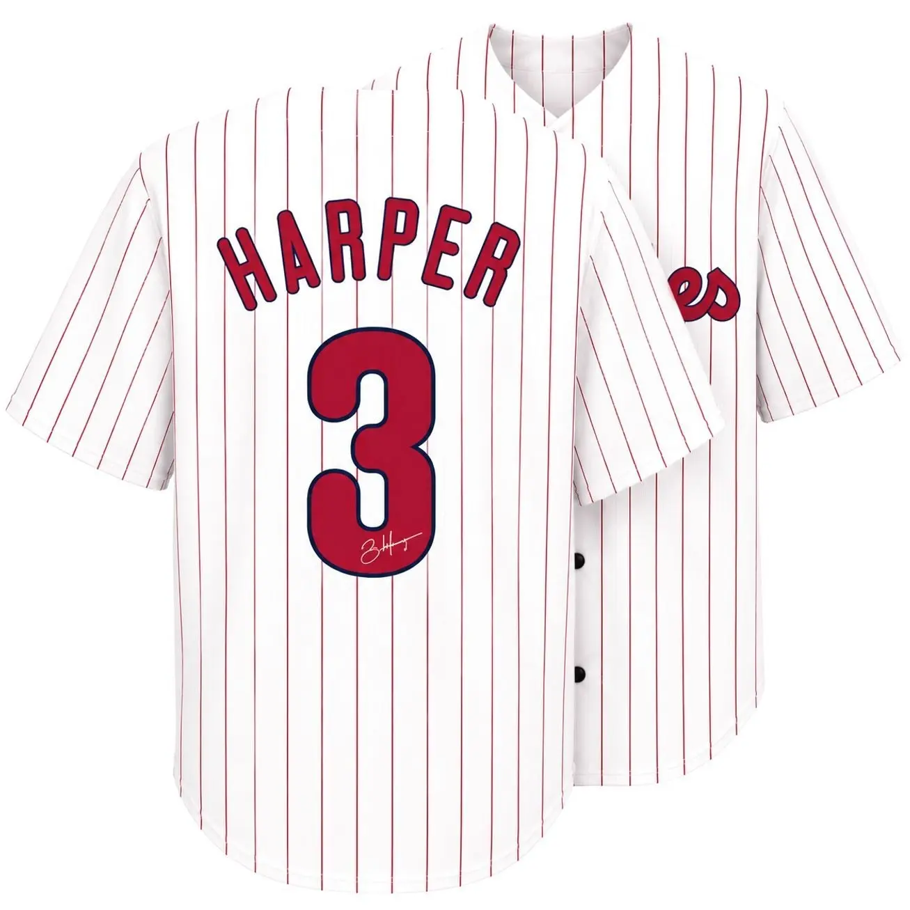 All-over Print Baseball Jersey Without Piping, Harper #3 Facsimile Autographed Sports Fan Baseball Uniform, Classic Game Day Jersey for Baseball Fans I