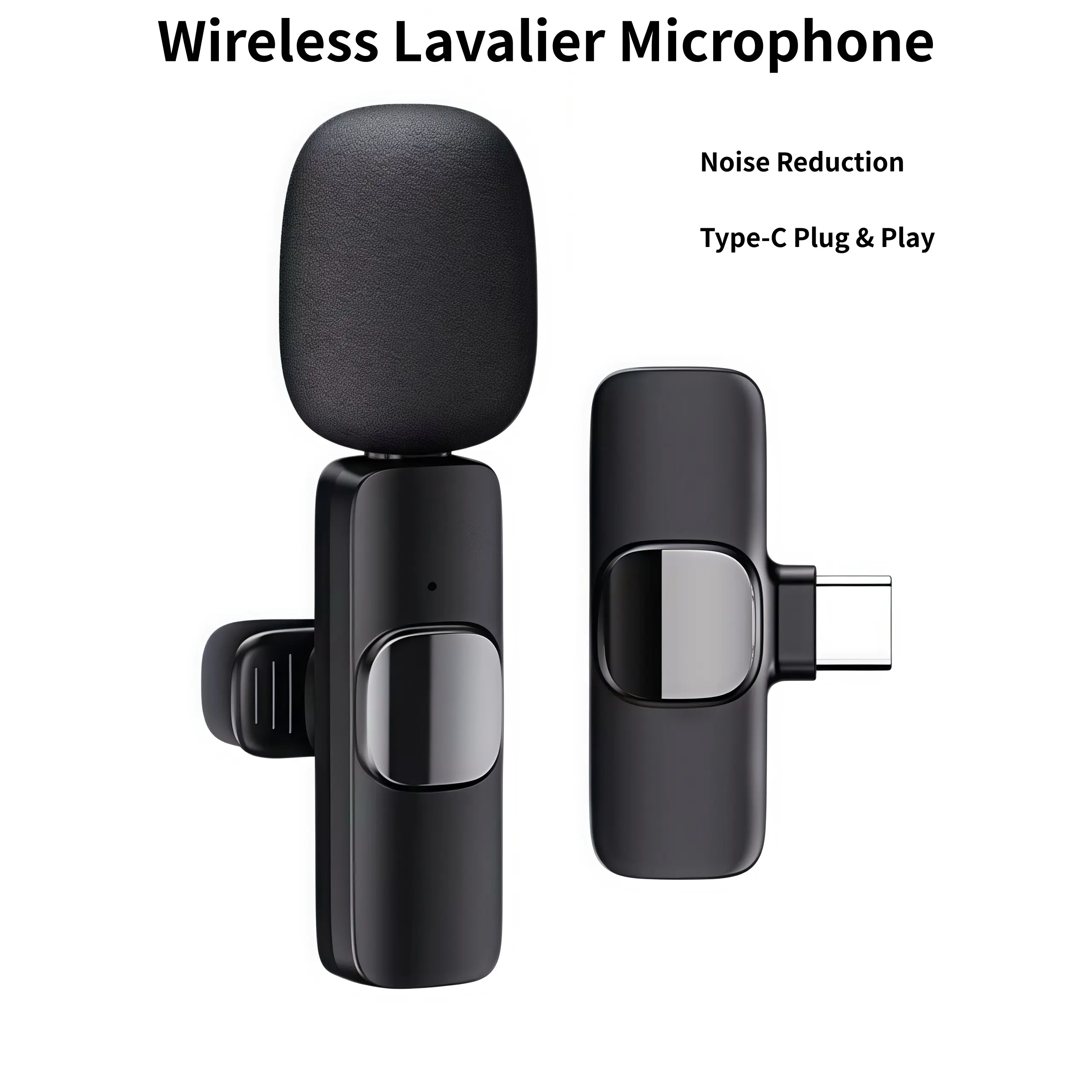 Wireless Mini Microphone for iPhone, iPad, Android, Lavalier Mic with 360 ° Rotatable Clip, Plug and Play Noise Reduction USB-C Mic for Video Recording YouTube TikTok Content Creators, Black