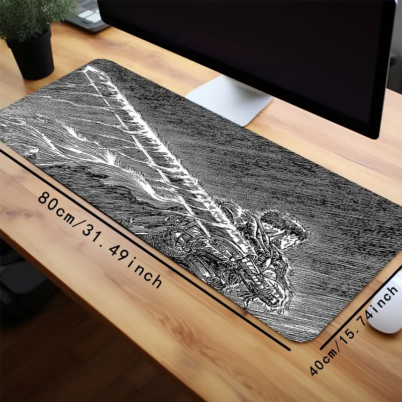 Manga Warrior Mouse Pad for Desk Anime Samurai Gaming Mousepad Large Desk Mat With Stitched Edge Non-Slip Polyester Rubber Base Desk Accessories, Office Accessory, for Home Office Decor 35.4x15.7 Inch Gift for Men Women