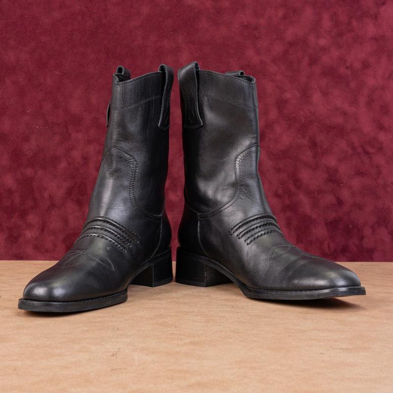 Bibi Lou Women Black Leather Cowboy Western Mid calf Boots 9US EUR39