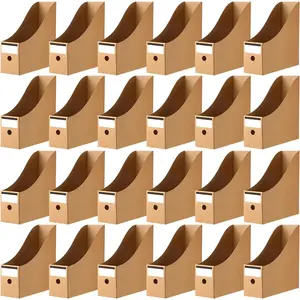 24 Pcs Cardboard Magazine File Holder Organizer, Desk File Organizer Box Foldable Book Bin Papers Storage Folder with Label for School Classroom Office Supplies(Classic,Brown)