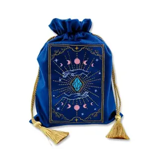 Blue Velvet Tarot Card Bag Drawstring Pouch for Tarot Deck Storage Magic Black Velvet Bag Jewelry Storage and Gift Bag with Gold Tassel Drawstrings 6.6 x 9 Inches