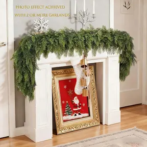 6 FT 2 Pcs Artificial Cedar Garlands, Real Touch Winter Cedar Garland, Green Artificial Greenery Pine