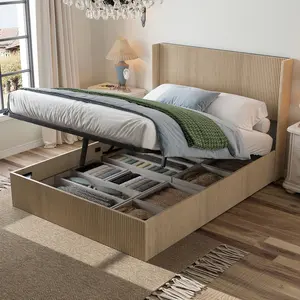 Lift Up Storage Bed Queen Size Platform Bed Frame with Headboard, Wooden Queen Bed for Teens Adults, No Box Spring Needed