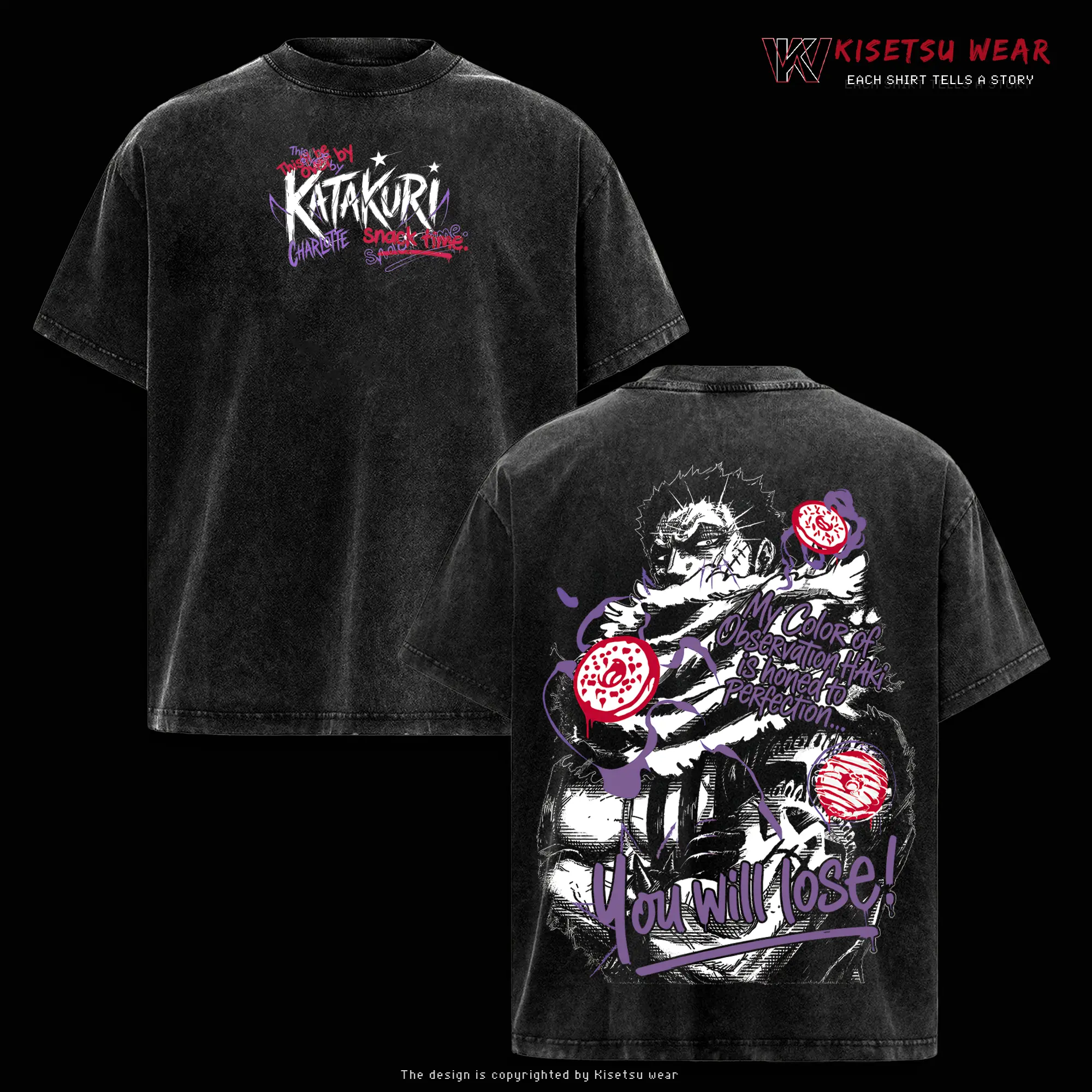 Charlotte Katakuri One Piece Oversized Graphic Tee Acid Washed Soft Cotton Anime T Shirt Casual Streetwear Top
