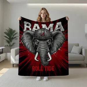 Alabama Elephant Mascot Football Flannel Blanket, Super Soft & Warm Throw for Sofa, Bed, Office, Car, Dorm, Game Day, Home Decor, Lightweight Cozy Gift for Men Women, All Season