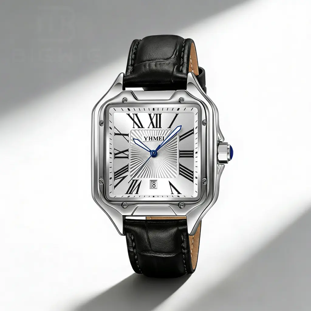 Classic Square Face Watch for Men and Women, Casual Stainless Steel Analog Wristwatch with Roman Numerals and Calendar