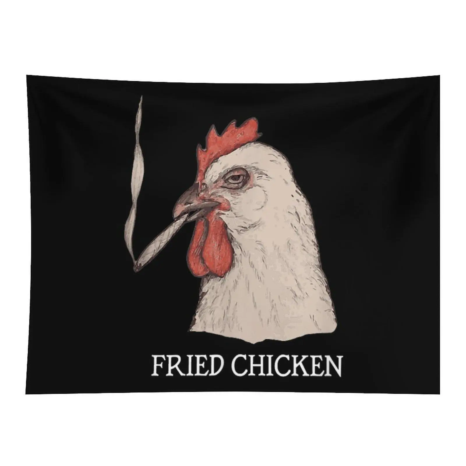 Black Background Smoking Chicken FRIED CHICKEN Funny Graphic Wall Tapestry Wall Hanging, Weird Meme Chicken Vintage Sketch Humor Decor for Edgy Teen Bedroom Dorm Party Backdrop