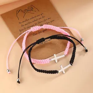 Stainless steel cross pendant bracelet couple braided bracelet men and women daily wear gift