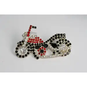Vintage 3D Motorcycle Bike brooch pin  Crystal Harley Motor Bike Pin