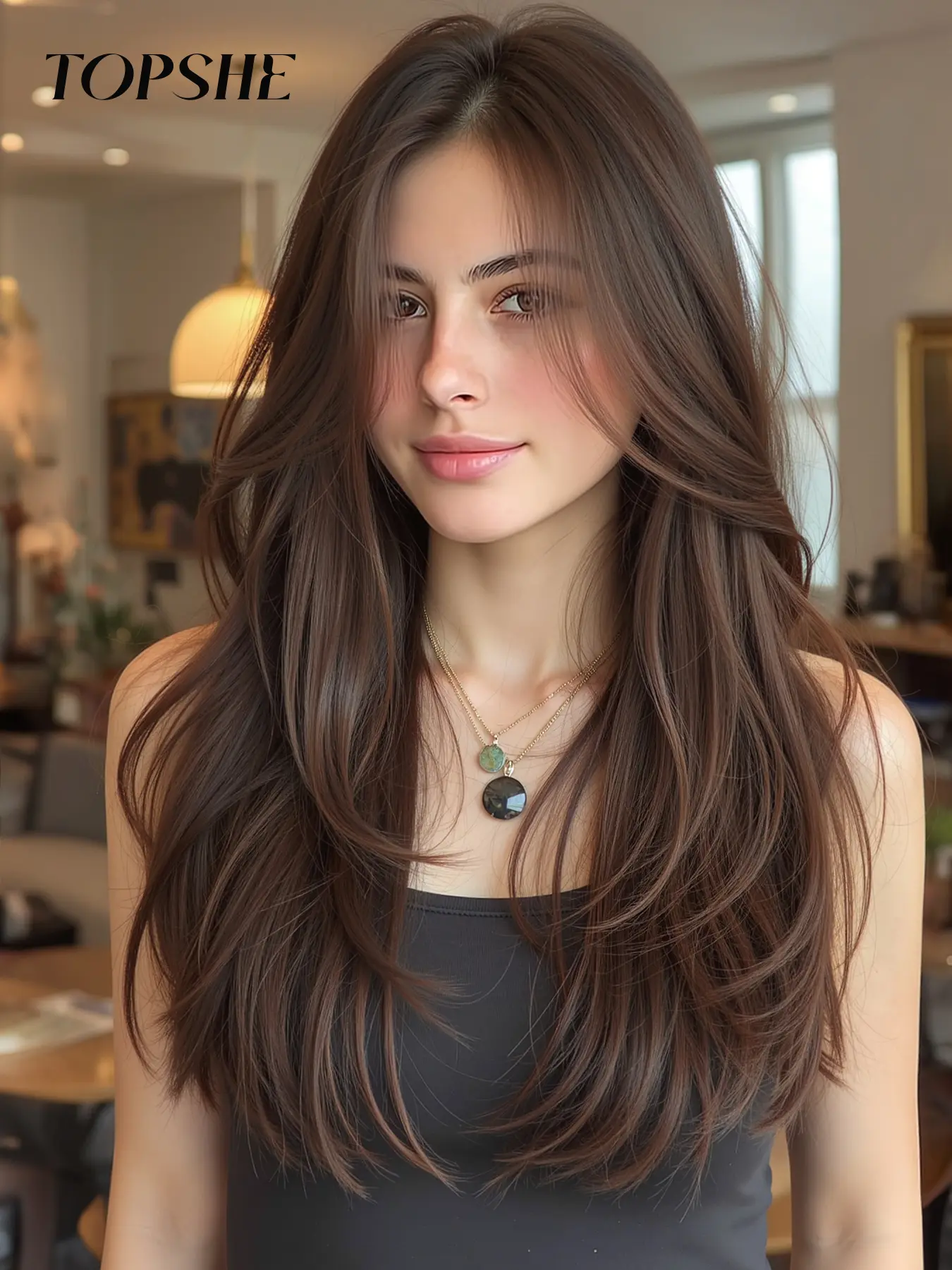 Topshe Lace Wig 22 Inch Straight Hair, Medium Length, Layered Straight Wigs, Breathable Comfort, Natural Look, Natural Looking Wigs, Perfect for Daily Wear & Music Festivals