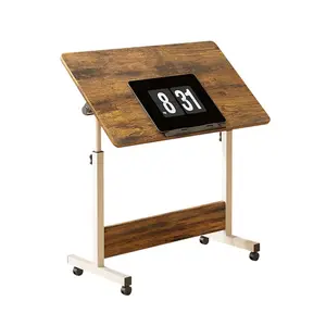 Garvee Height Adjustable Desk, Foldable Computer Desk on Wheels, Standing Desk, Work Table, Computer Table, White-Brown, 80 x 40 x 65-87 cm