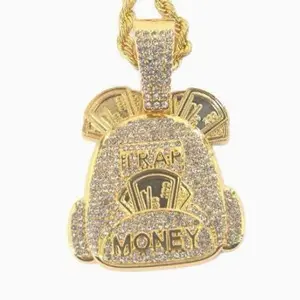 Men's 2-147 Fashion Brand Diamond Studded Pendant Necklace, European American Hip-Hop Cuban Link Chain, 6.5cm x 4.5cm, 55g, Customizable with Engraved Letters/Logos/Patterns, Complimentary Shipping