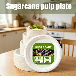 60 Pcs Disposable Paper Plates, 30 X 67cm & 30 X 9/10cm, Medium Thickness, Sugarcane Fiber, Microwave & Fridge Safe, Kitchen Essential