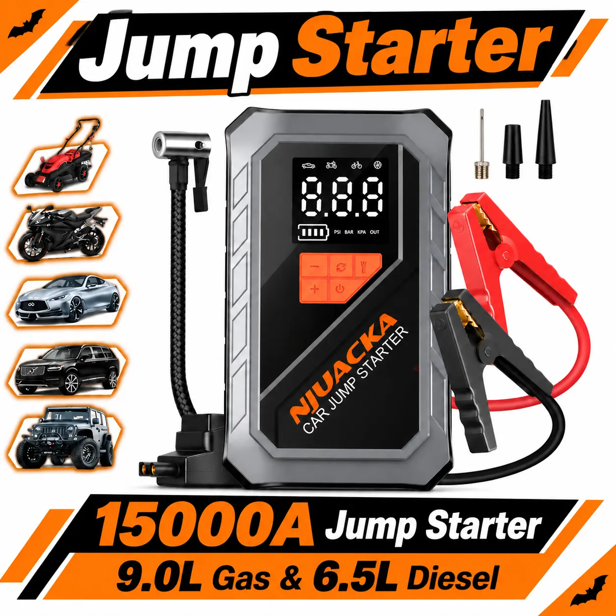 15000A Car Jump Starter with 150 PSI Air Compressor, 12V Portable Battery Booster with Smart Tire Inflator, USB-C Power Bank & 400LM LED Light, Emergency Roadside Kit for Cars, Trucks & SUVs, Dad Gift,car tools
