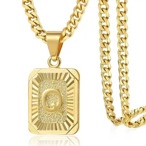 Men Women Initial Necklace, 18KGold Plated Stainless Steel LetterNecklace, Women Personalized A-ZName Necklace